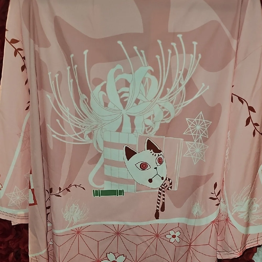 Women's Pink and Orange Kimono With Cat Graphic On Bacl Jacket Size XXL
